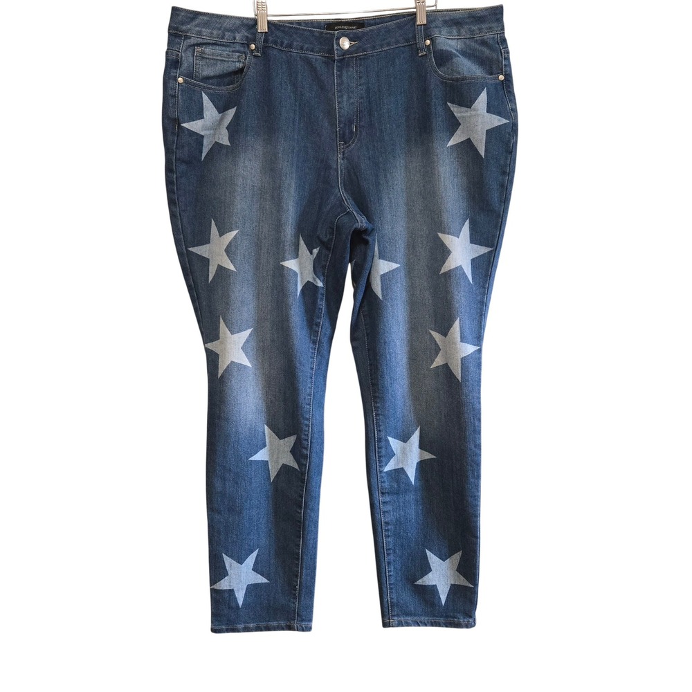 Ashley Stewart Women 24 Indie Chic Star Print Skinny Jean Denim High Rise NWOT